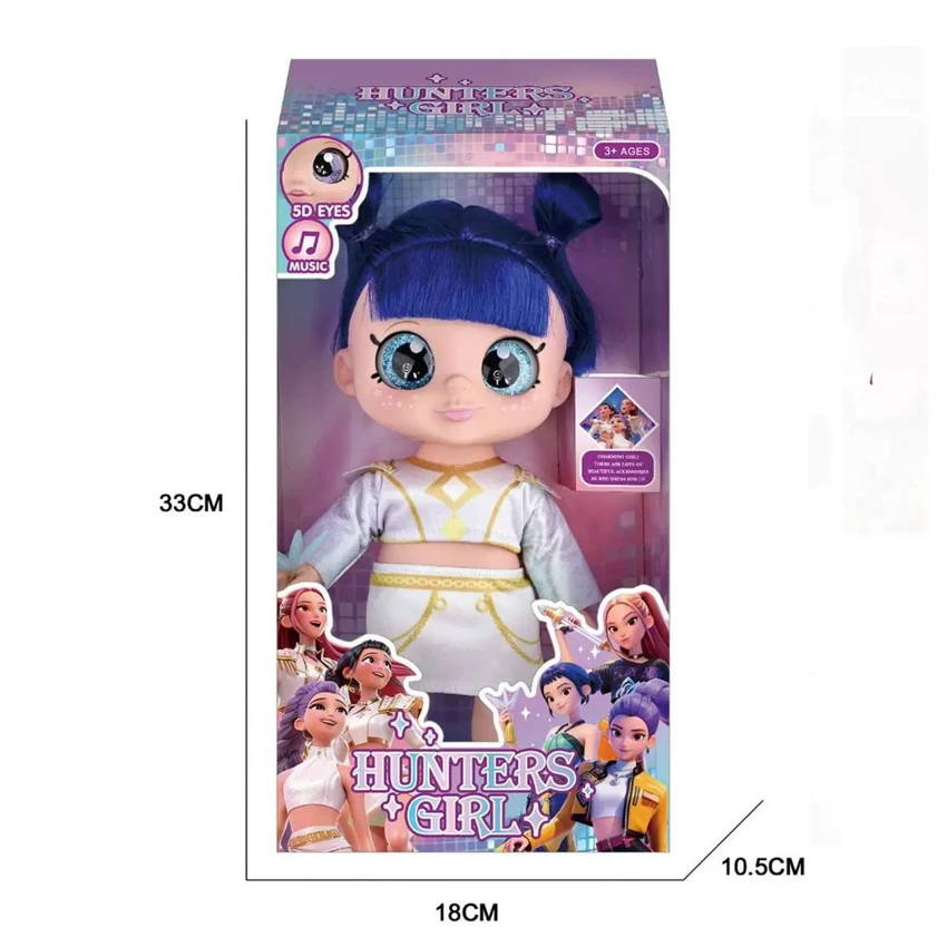 13-inch 5-joint bobble PVC vinyl 5D-eyed doll, chubby K-POP demon-hunting girl group doll with lights and music, includes weapons