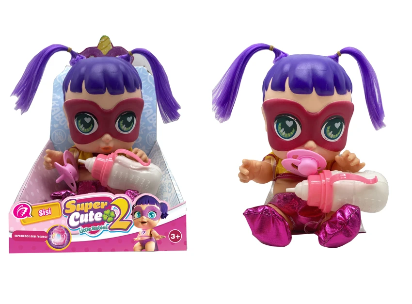 High-end 14 inch enamel tape colorful lighting music fangeek super cute superhero cute baby, DC baby with absorbent water spray function with bottle nipple