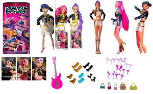 K-POP Witch Scream Animated Edition 11.5 Inch 9-Joint Real Body with Colorful Lights Theme Song Rumi Zoe Mi Cospiay Punk Barbie with Gold Mink Card One with Rock Guitar with Hairpin with Tote Bag
