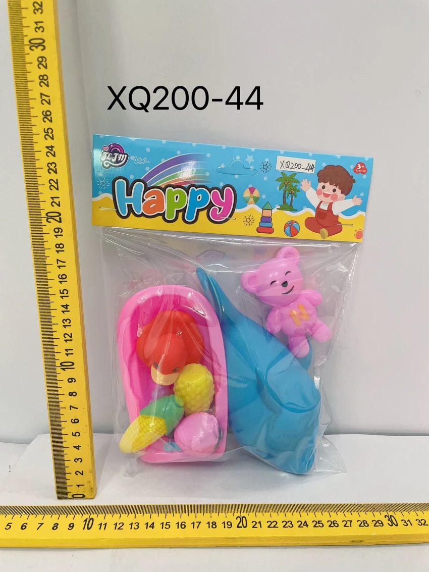 Eco-friendly Rubber Shark 1, Small Duck 1, Small Bear 1, 4 Fruits, mixed with Bath Tub