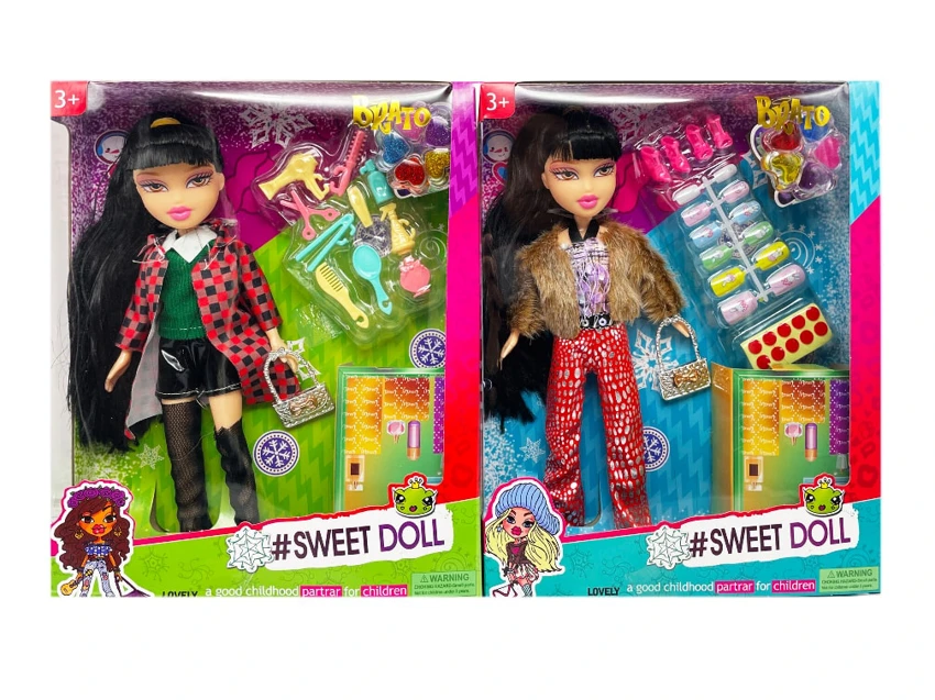 MGA BRATZ Winter Series 10-inch Big Foot Big Thigh Real Plush Big Head Bratz Doll with Accessories Set, Real Nail Set, Diamond Bag