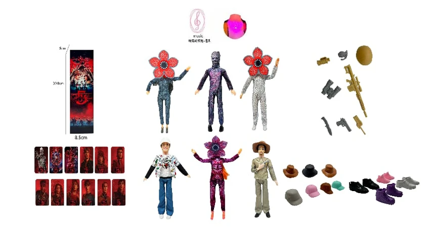 High-end 11.5-inch 11-joint realistic doll with colorful lights and music theme song, Stranger Things Season 5 live-action Barbie with a gold mink card, comes with Stranger Things themed kit, 6 styles, mixed pack  