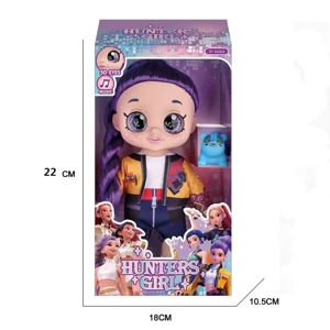 10-inch 5-joint PVC vinyl 5D-eyed doll, chubby K-POP demon-hunting girl group doll with lights and music, includes a pet