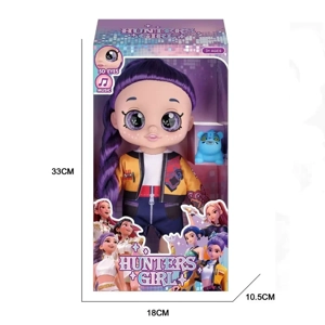 13-inch 5-joint bobble PVC vinyl 5D-eyed doll, chubby K-POP demon-hunting girl group doll with lights and music, includes a pet