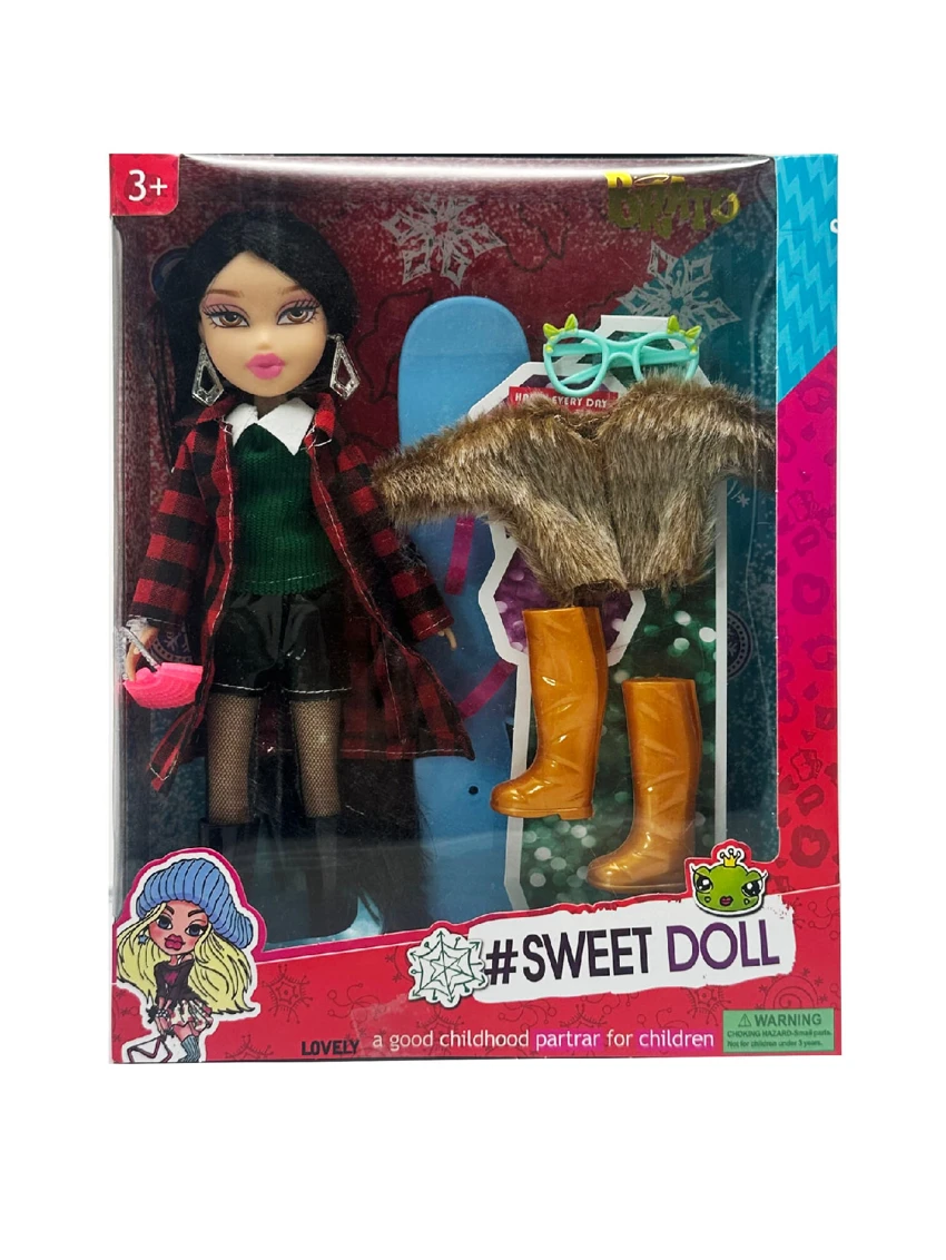 MGA BRATZ Winter Series 10-inch Big Foot Big Thigh Real Plush Big Head Bratz Doll with Ice Skating Outfit and a Plush Clothing