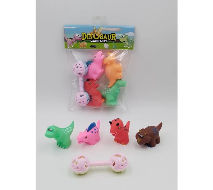 Rubber Dinosaurs 4 pieces, Hand Rattle