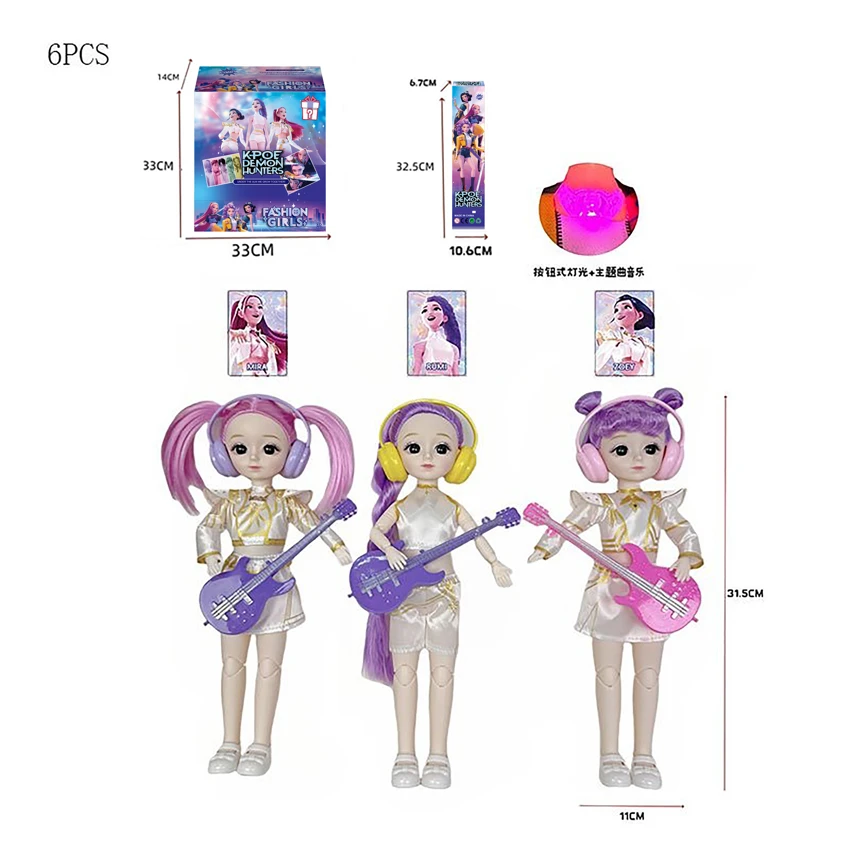 Witch Hunt K-POP 12 Inch 17 Joint 8D Real Eye Blind Box Packaging with Light Music Theme Song Rumi Zoe Mira Enamel Doll (6PCS)