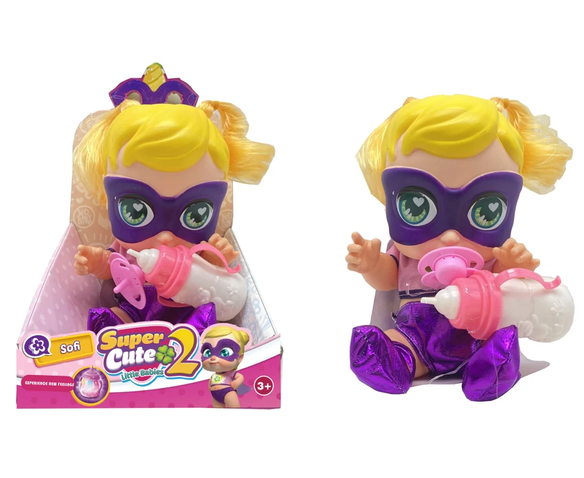 High-end 14 inch enamel tape colorful lighting music fangeek super cute superhero cute baby, DC baby with absorbent water spray function with bottle nipple