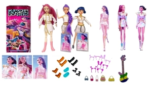 K-POP Witch Hunt Group Animated Version, 11.5 inches, 9 joints, solid body, colorful lights, theme song, Rumi Zoe, Milar, Singing, Barbie, with gold mink card, with rock guitar, hairpin, and handbag
