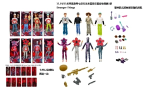 High-end 11.5-inch 11-joint Real Body with Colorful Lights and Music Theme Song Stranger Things Season 5 Real-life Barbie with Golden Mink Card, Comes with Stranger Things Theme Kit, 8 Styles Mixed