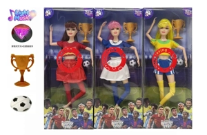 11.5 inch 13-joint solid body with lighting, music theme song, World Cup female star soccer with football blister hood with trophy