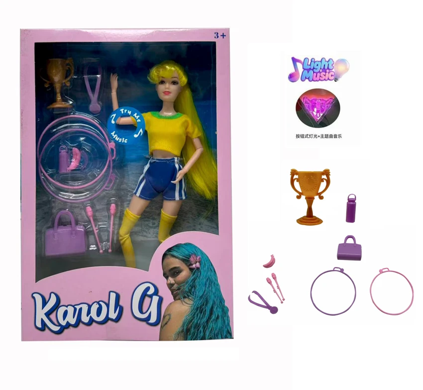 11.5 inch 13 joint solid body with lights Music theme song World Cup female star football with trophies, medals, water glasses, bananas, sports bags, hula hoops, fitness ropes,