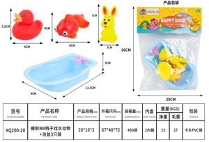 3 bathtubs of rubber playing animals