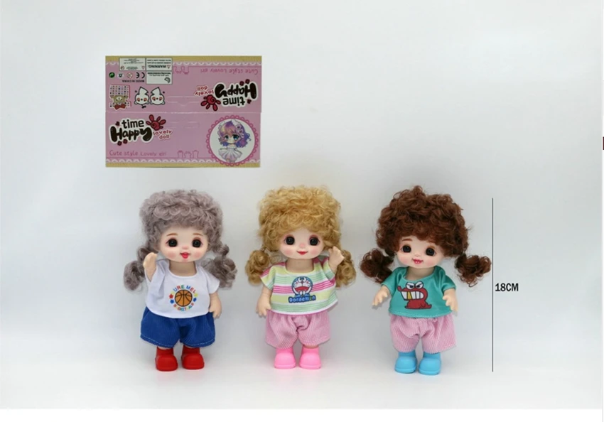 7-inch 18CM Eco-friendly 13-Joint 3D Real Eye Cute Doll Peachy Bun