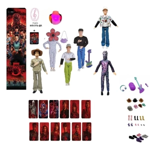 High-end 11.5-inch 11-joint realistic doll with colorful lights and music theme song, Stranger Things Season 5 live-action Barbie with a gold mink card, comes with Stranger Things themed kit, 6 styles, mixed pack  