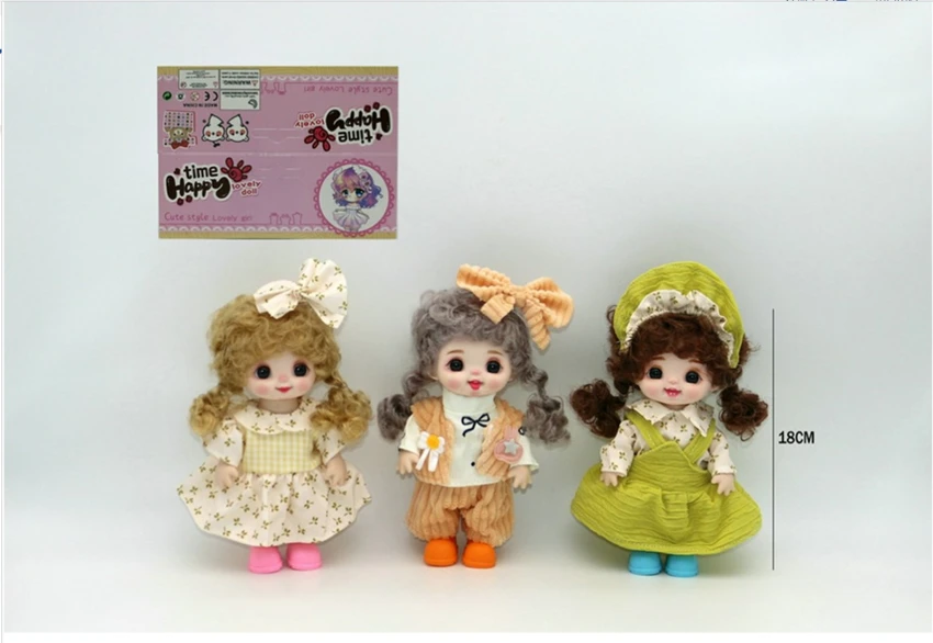 7-inch 18CM Eco-friendly 13-Joint 3D Real Eye Cute Doll Peachy Bun