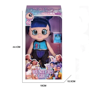 10-inch 5-joint PVC vinyl 5D-eyed doll, chubby K-POP demon-hunting girl group doll with lights and music, includes a pet