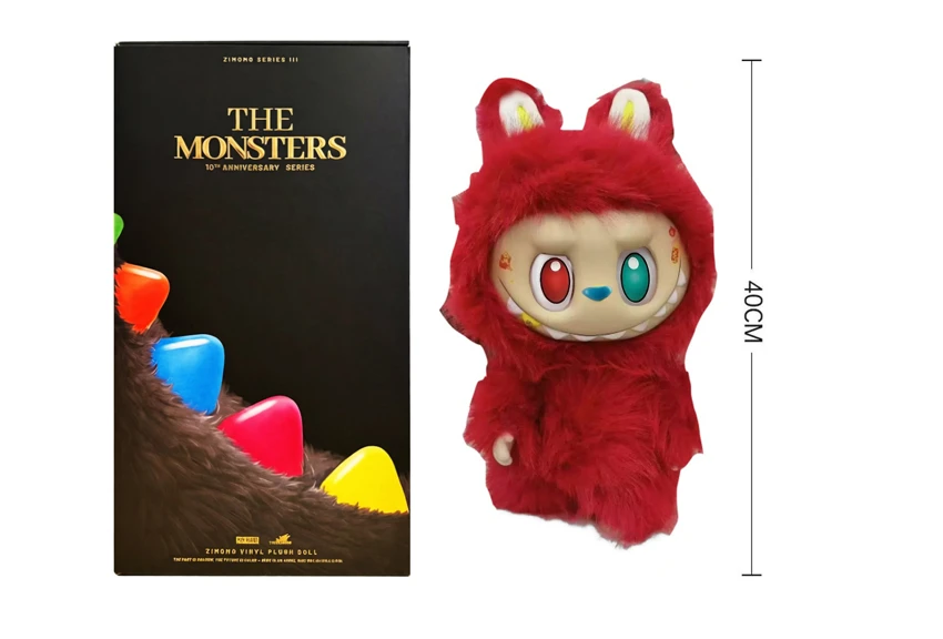 1:1 Super Large Pop Mart THE MONSTERS 10th Anniversary Follow ZIMOM Through Time 3.0 Plush PVC 40 cm 24D Real Eyeball Plush Cotton Body PVC Face Big Leader Comes with a Random Card