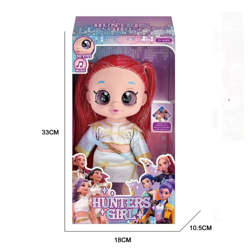 13-inch 5-joint bobble PVC vinyl 5D-eyed doll, chubby K-POP demon-hunting girl group doll with lights and music, includes weapons