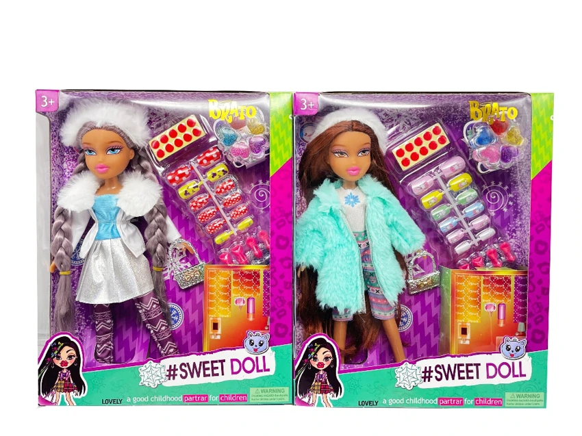 MGA BRATZ Winter Series 10-inch Big Foot Big Thigh Real Plush Big Head Bratz Doll with Real Nail Set, Real Makeup Oil, Diamond Bag