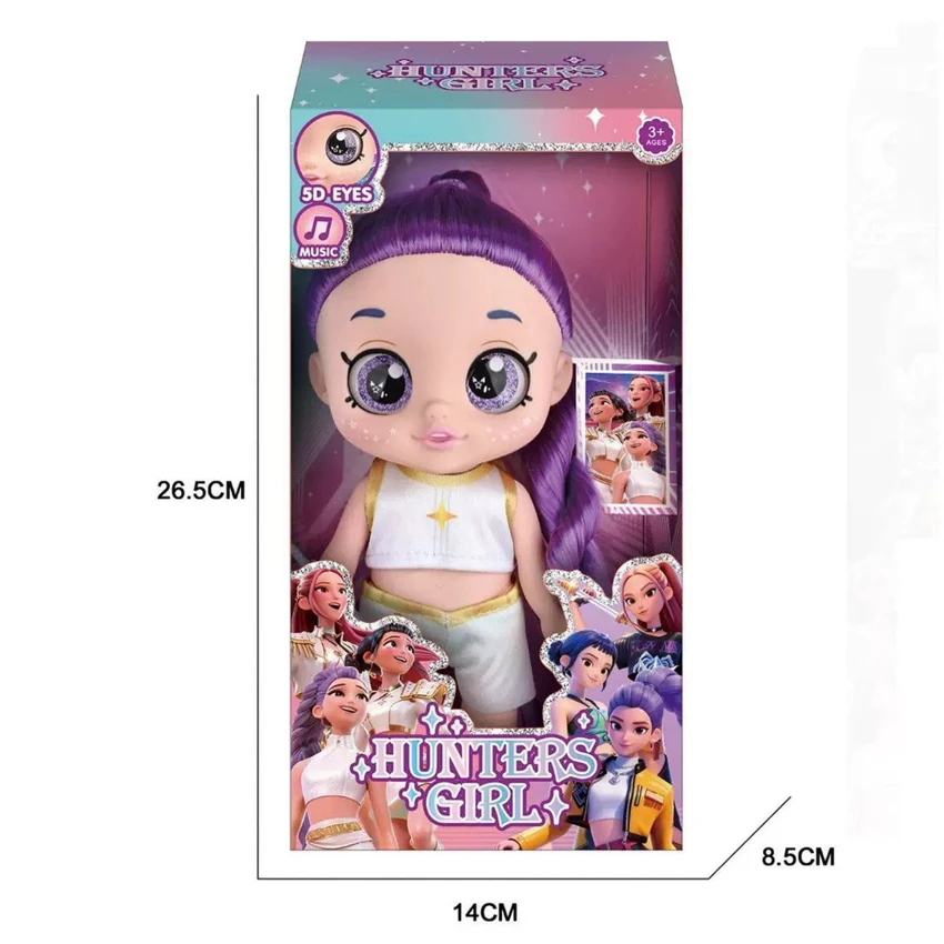 10-inch 5-joint bobble PVC vinyl 5D-eyed doll, chubby K-POP demon-hunting girl group doll with lights and music, includes weapons