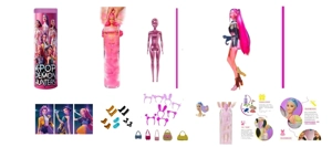 Water-soluble Color-changing Bubble Water Series K-POP Demon Hunting Witch Team Animated Version 11.5-inch Real Body Lumi, Zoe, Mi cosplay punk Barbie, comes with a mink card, hair clip, and handbag