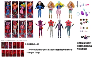 High-end 11.5-inch 11-joint Real Body with Colorful Lights and Music Theme Song Stranger Things Season 5 Real-life Barbie with Golden Mink Card, Comes with Stranger Things Theme Kit, 8 Styles Mixed