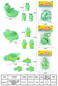 Water play animals green 1 large, 3 small frogs, crocodile, turtle