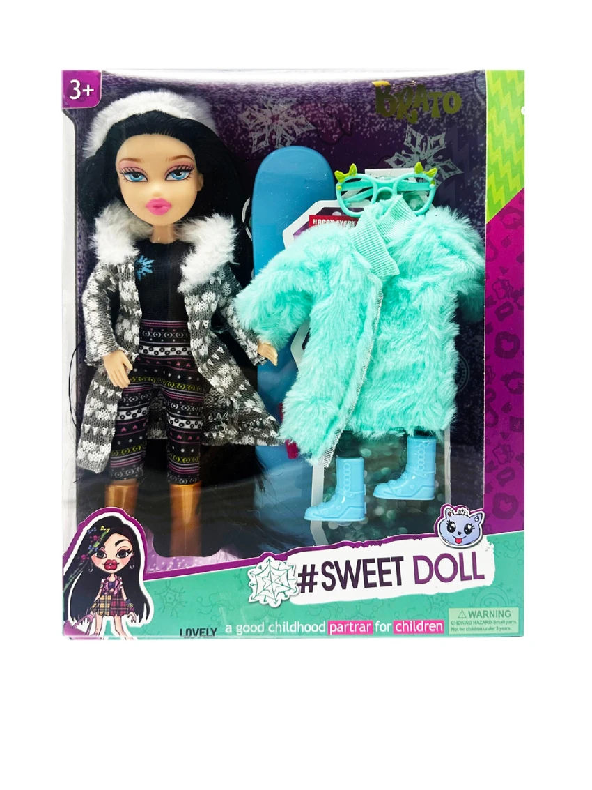 MGA BRATZ Winter Series 10-inch Big Foot Big Thigh Real Plush Big Head Bratz Doll with Ice Skating Outfit and a Plush Clothing