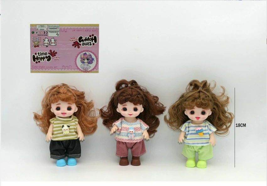 7-inch 18CM Eco-friendly 13-Joint 3D Real Eye Cute Doll Peachy Bun