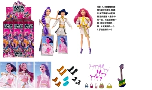 K-POP Demon Hunting Witch Team Live-Action Version 11.5-inch 9-Joint Real Body with Multicolor Light Theme Song, Lumi, Zoe, Mira Singing Barbie, comes with a mink card, rock guitar, hair clip, and handbag, 3 styles, 9PC mix