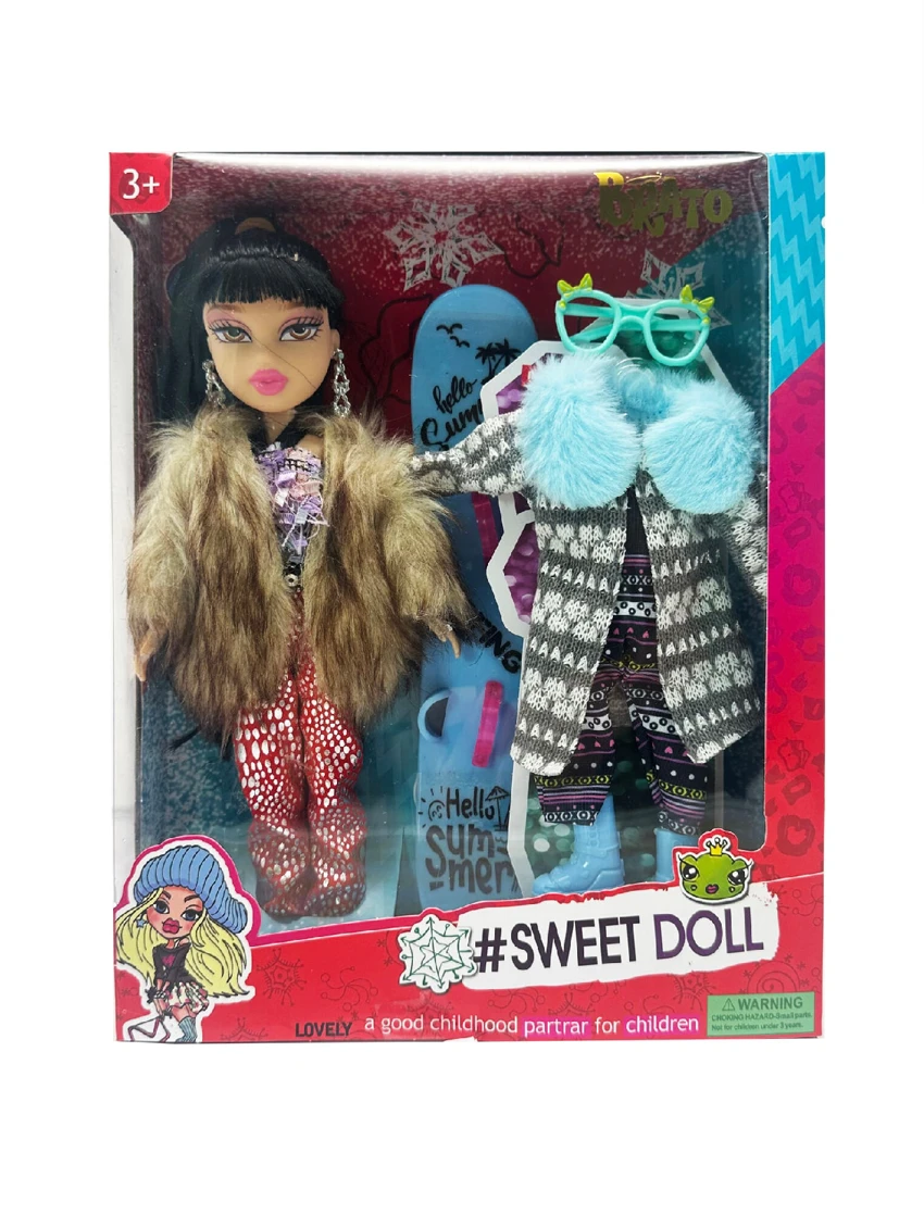 MGA BRATZ Winter Series 10-inch Big Foot Big Thigh Real Plush Big Head Bratz Doll with Ice Skating Outfit and a Plush Clothing