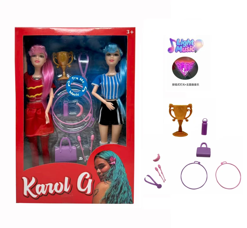 11.5 inch 13 joint solid body with lights Music theme song World Cup female star football with trophies, medals, water glasses, bananas, sports bags, hula hoops, fitness ropes, double mixes