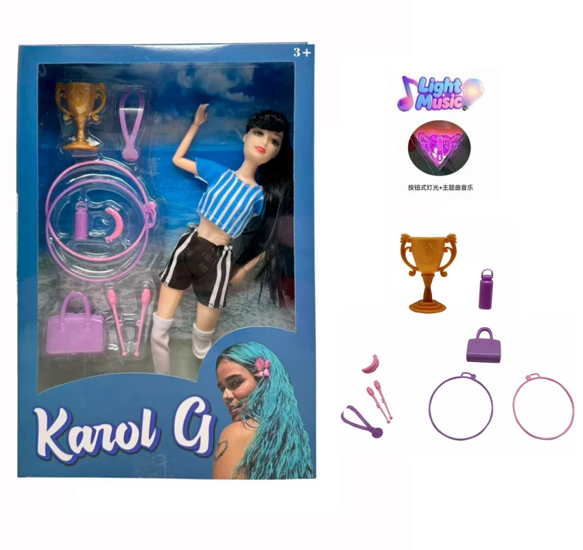 11.5 inch 13 joint solid body with lights Music theme song World Cup female star football with trophies, medals, water glasses, bananas, sports bags, hula hoops, fitness ropes,