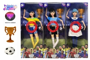 11.5 inch 13-joint solid body with lighting, music theme song, World Cup female star soccer with football blister hood with trophy