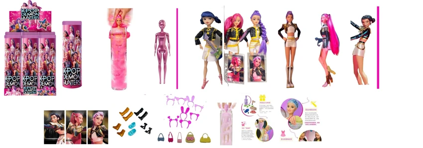Water-soluble color-changing soaking water series K-POP witch hunt group animated version 11.5 inch real Lumi Zoe Mi cospiay punk Barbie with gold mink card he with hairpin with handbag 3 models 6PC mix
