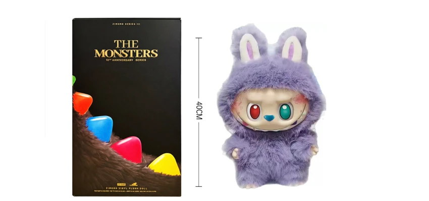 1:1 Super Large Pop Mart THE MONSTERS 10th Anniversary Follow ZIMOM Through Time 3.0 Plush PVC 40 cm 24D Real Eyeball Plush Cotton Body PVC Face Big Leader Comes with a Random Card
