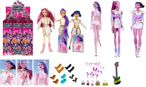 K-POP Demon Hunter Girl Group Animated Version 11.5 Inch 9-Joint Doll with Colorful Lights, Theme Song, Rumi, Zoe, Mira Singing Barbie with Gold Mink, 1 Card, Rock Guitar, Hair Clip, Handbag, 3 Variants, 9PC Mixed Set
