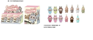 1 to 1 high-end first-generation POPMART LABUBU Heartbeat Macaron 8 inch plush enamel rubbed cloth with key strap 6 business cards randomly matched with 1 piece of 6 models and 6PC mix