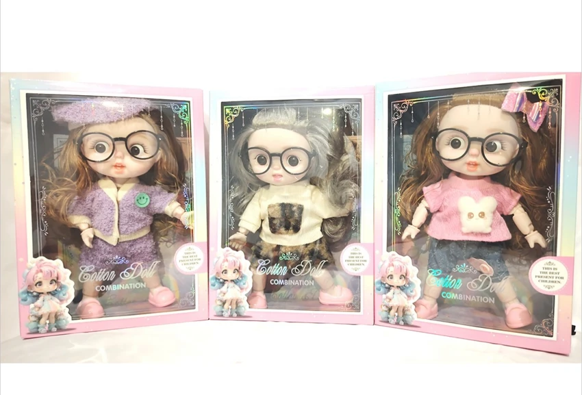 12-inch 28CM 14-joint solid body 3D real eyeball cute doll Peach Ball with eyes, 3 styles mixed