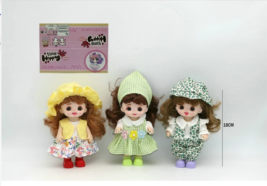 7-inch 18CM Eco-friendly 13-Joint 3D Real Eye Cute Doll Peachy Bun
