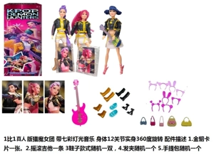 K-POP Demon Hunting Witch Team Live-Action Version 11.5-inch 9-Joint Real Body with Multicolor Light Theme Song, Lumi, Zoe, Mi cosplay punk Barbie, comes with a mink card, rock guitar, hair clip, and handbag