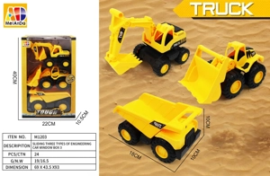 Three sets of window boxes for three construction vehicles for sliding