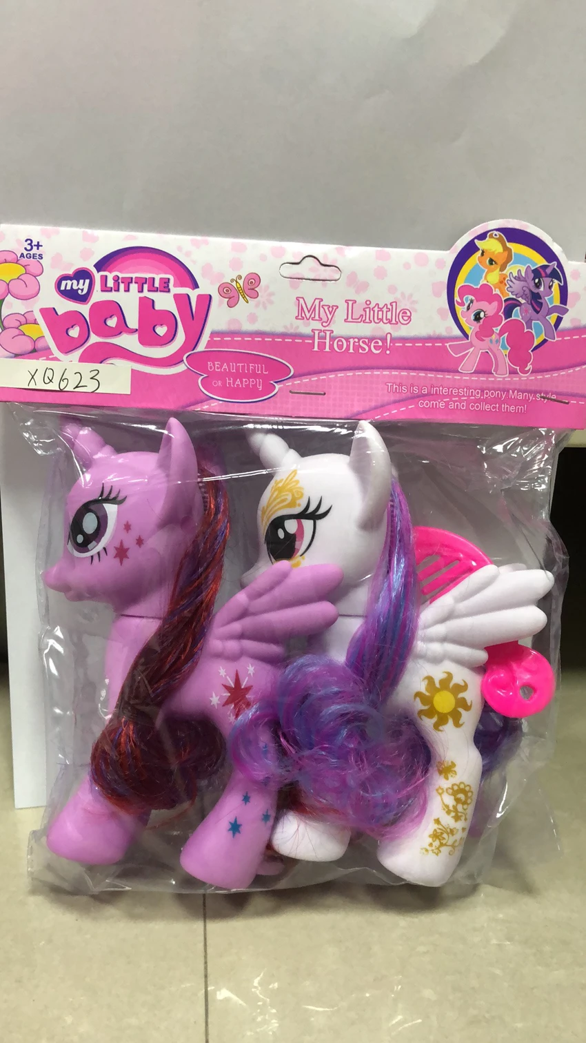 Two 5-inch Closed-mouth Horses, Comb, Card Head Bag