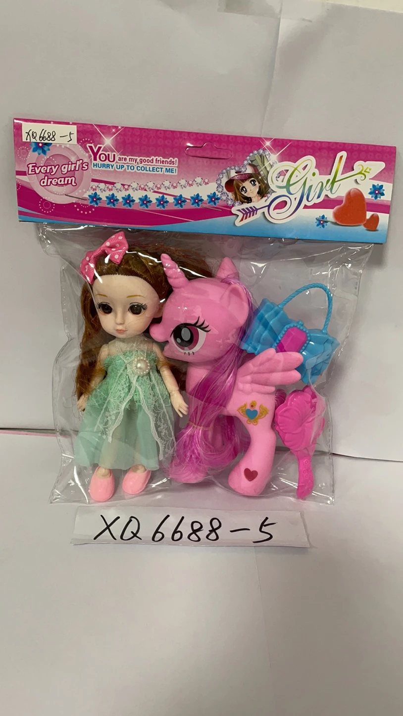 6-inch Mixed Pretty Girl, 5-inch Open-mouth Horse, Bag, Comb