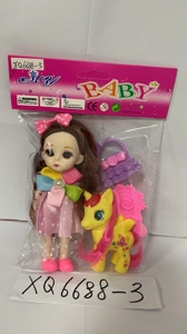 6-inch Mixed Pretty Girl, Small Horned Horse, Comb, Bag