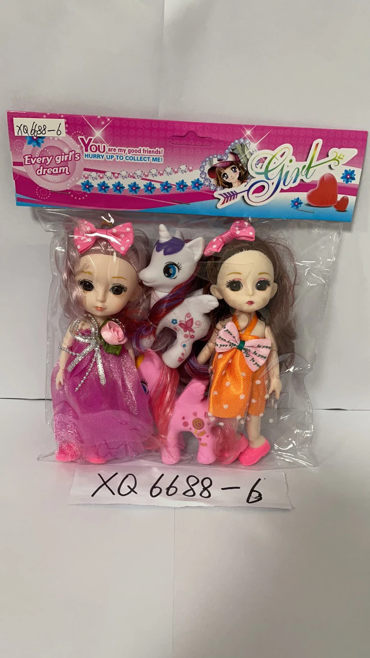 2-pack 6-inch Pretty Girl, Two Small Horned Horses