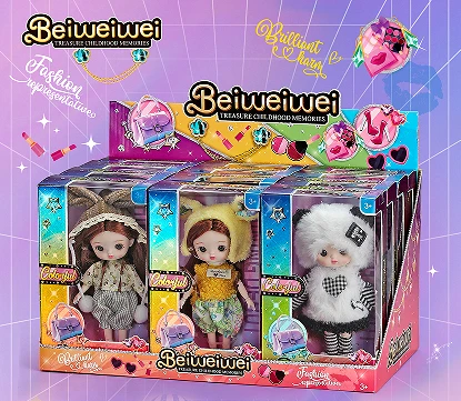 6-inch OB11 doll 17cm, 13 joints, solid body, 3D comic eyes, fashion cartoon loli doll display box, 12 small boxes, 3 styles assorted