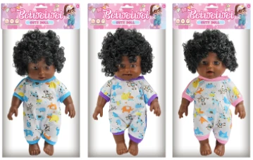 [Beiweiwei] 14-inch 30cm, 5 joints, hollow body, 3D real eyes, bent legs, Black expressive fat baby doll in floral outfit + 4-tone IC (AG132), 3 styles assorted