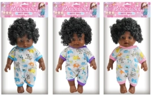 [Beiweiwei] 14-inch 30cm, 5 joints, hollow body, 3D real eyes, bent legs, Black expressive fat baby doll in floral outfit + 4-tone IC (AG132), 3 styles assorted